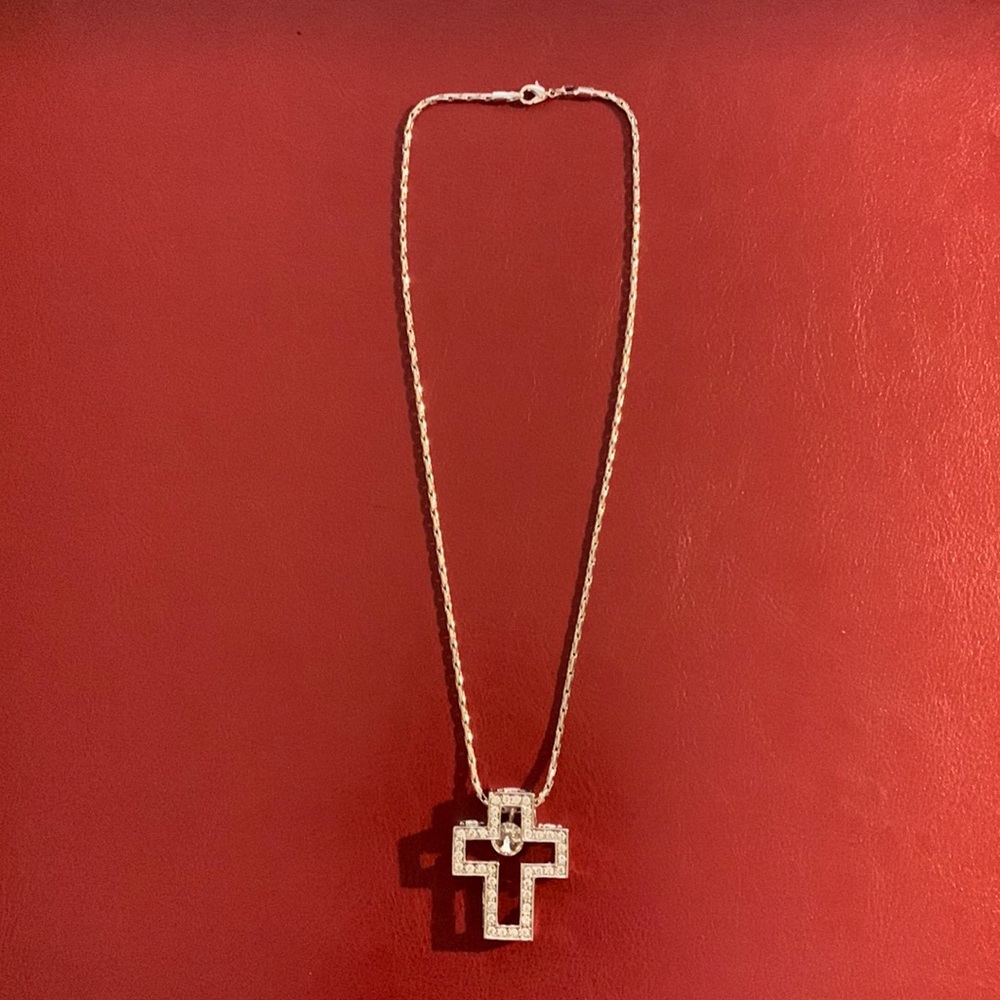 Vintage BN Stainless Steel Diamond Cross Necklace w. Removable Cristal Pendant